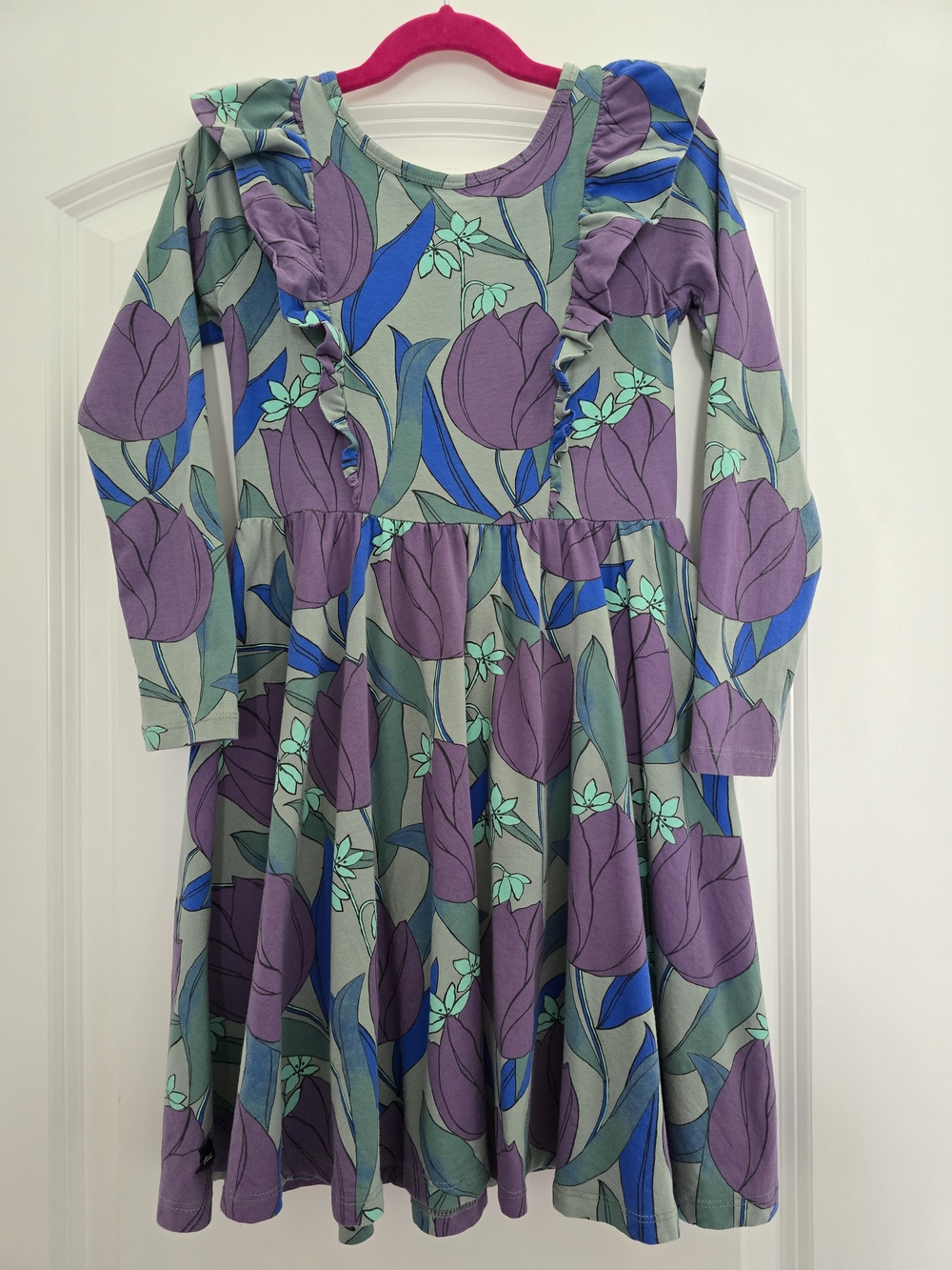 Tea Collection Purple & Teal Floral Ruffle Long-Sleeve Dress
